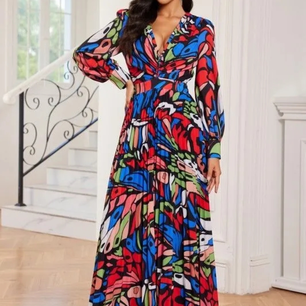 NEW Premium Boutique MultiColor Abstract Maxi Dress Sz Medium - Picture 1 of 5